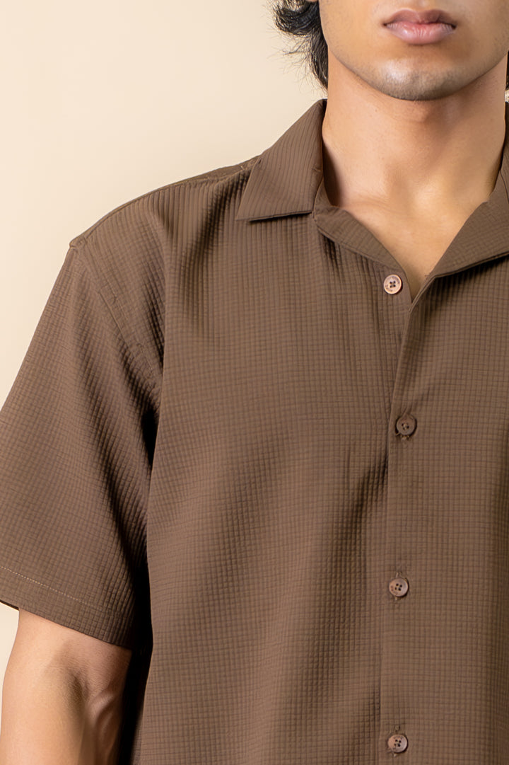 Mocha Brown Textured Resort Shirt