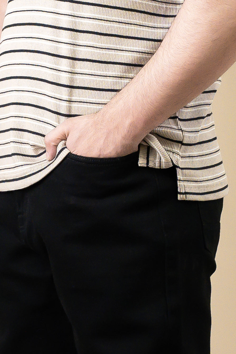 Sand Stripe Polo – Popcorn Knit