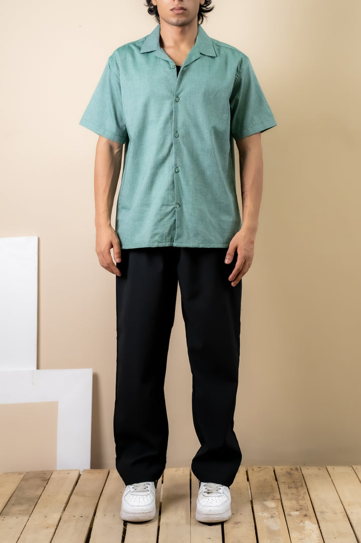 Sage Green Micro-Texture Cuban Shirt
