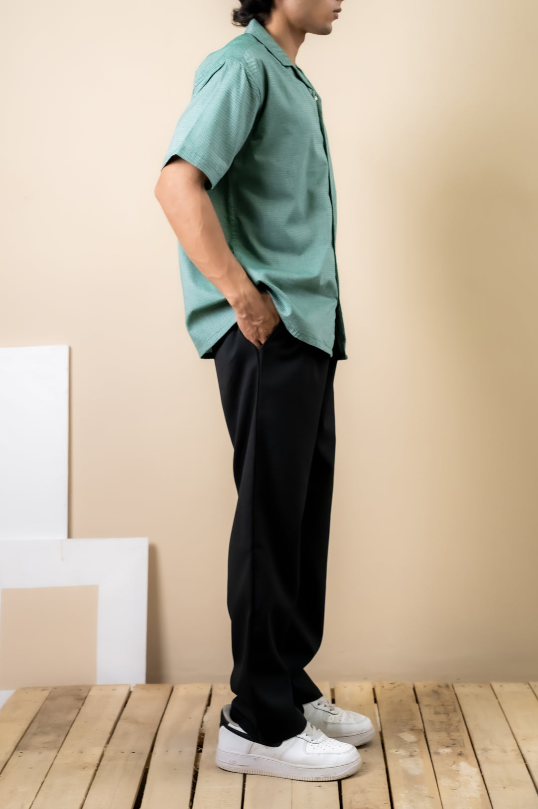 Sage Green Micro-Texture Cuban Shirt