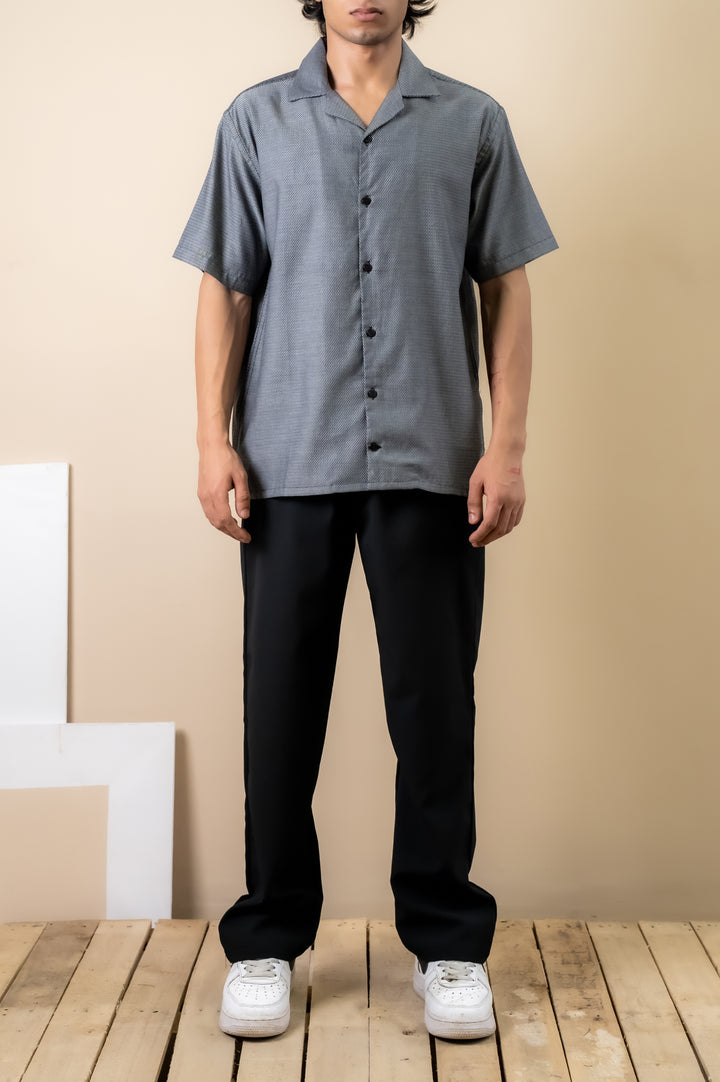 Charcoal Micro-Pattern Cuban Shirt