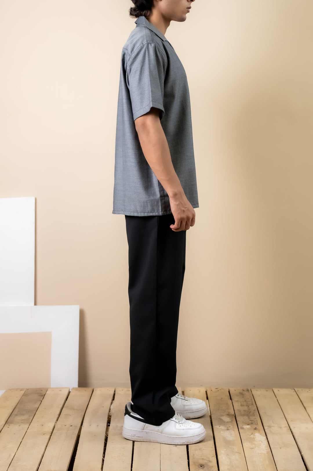 Charcoal Micro-Pattern Cuban Shirt