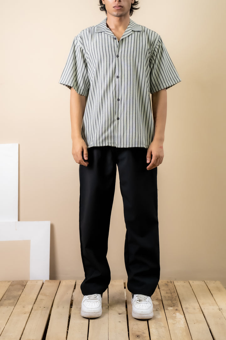 Black & White Stripe Cuban Shirt