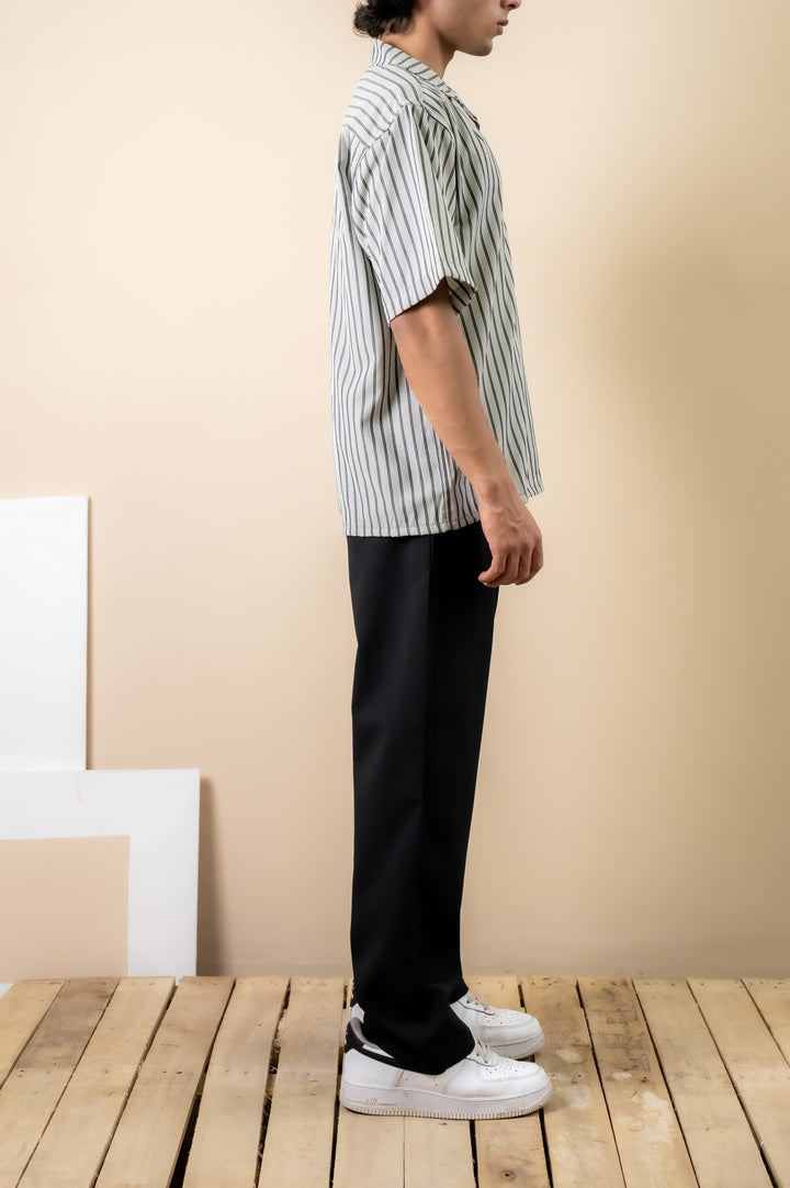 Black & White Stripe Cuban Shirt