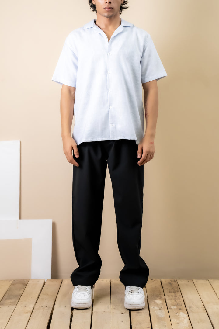 Powder Blue Waffle Cuban Shirt