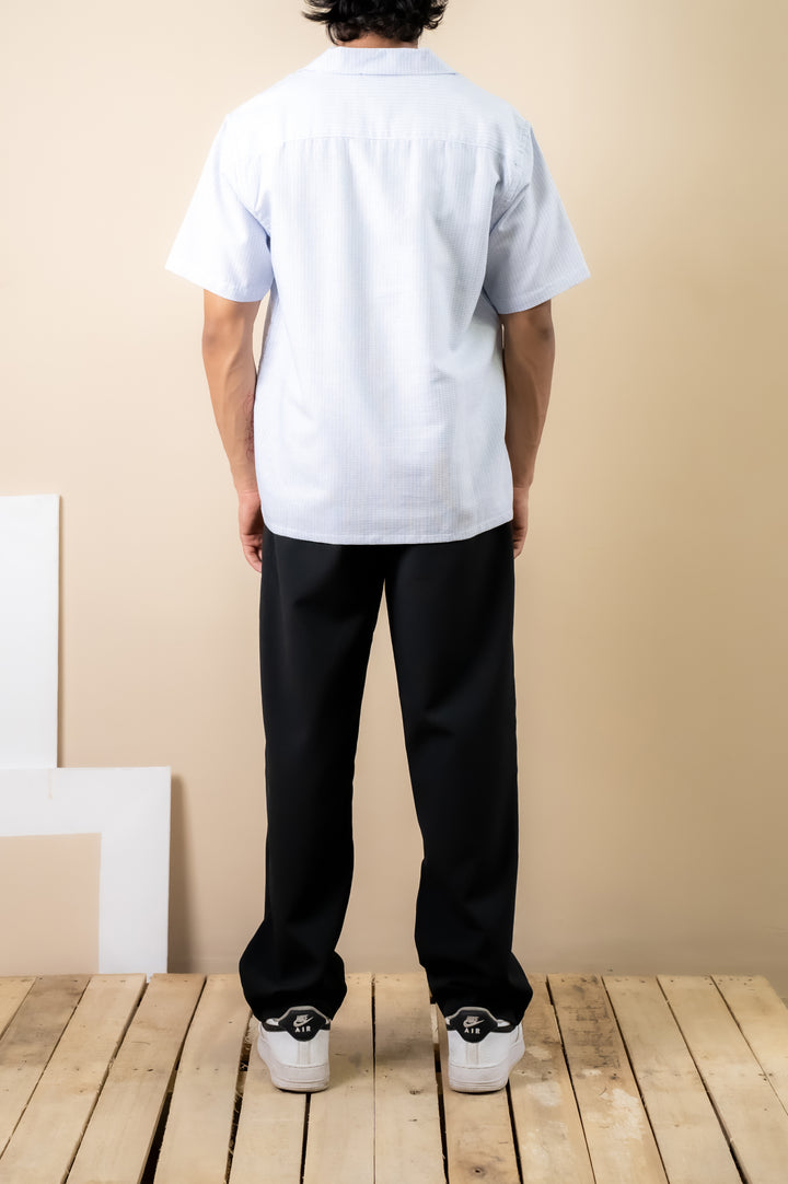 Powder Blue Waffle Cuban Shirt