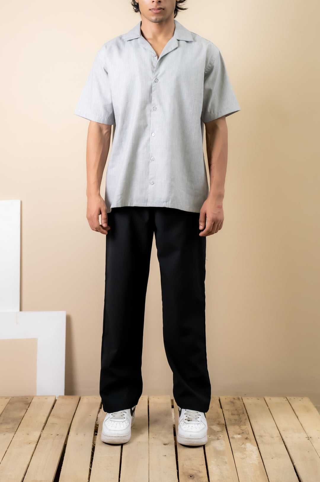 Ice Grey Textured Cuban Shirt