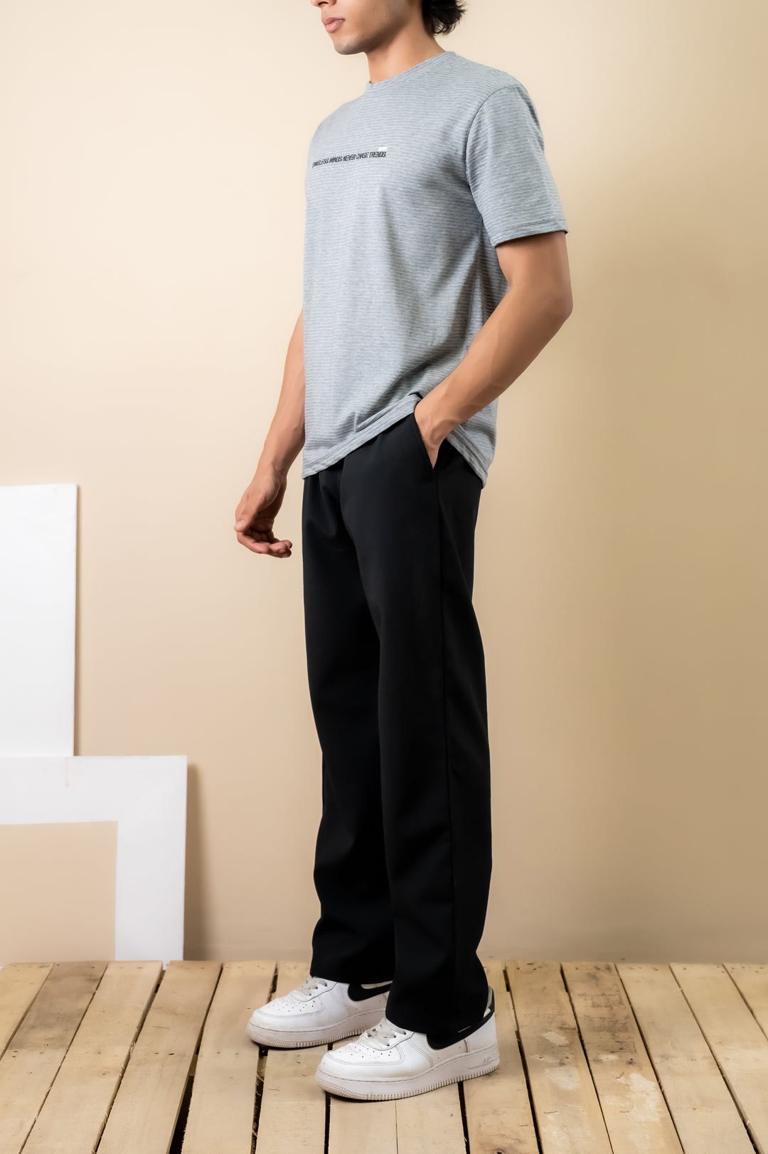 Ash Grey Minimal Text Tee – Relaxed Fit