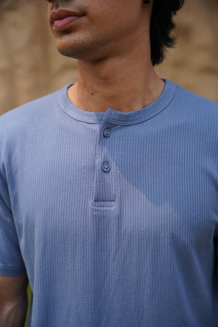 Blue Ribbed Henley