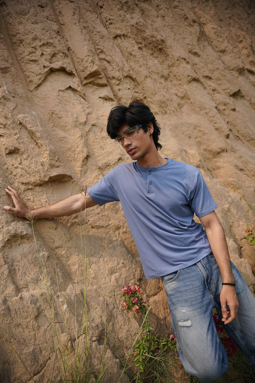 Blue Ribbed Henley