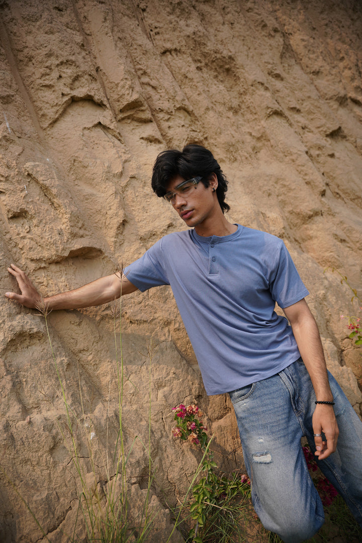 Blue Ribbed Henley