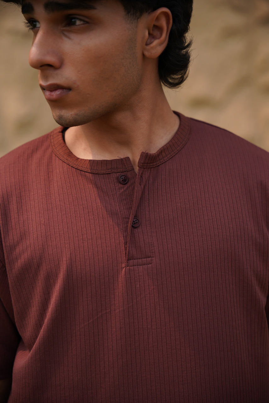 Brown Ribbed Henley