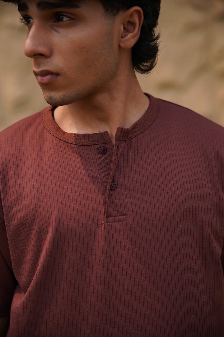 Brown Ribbed Henley
