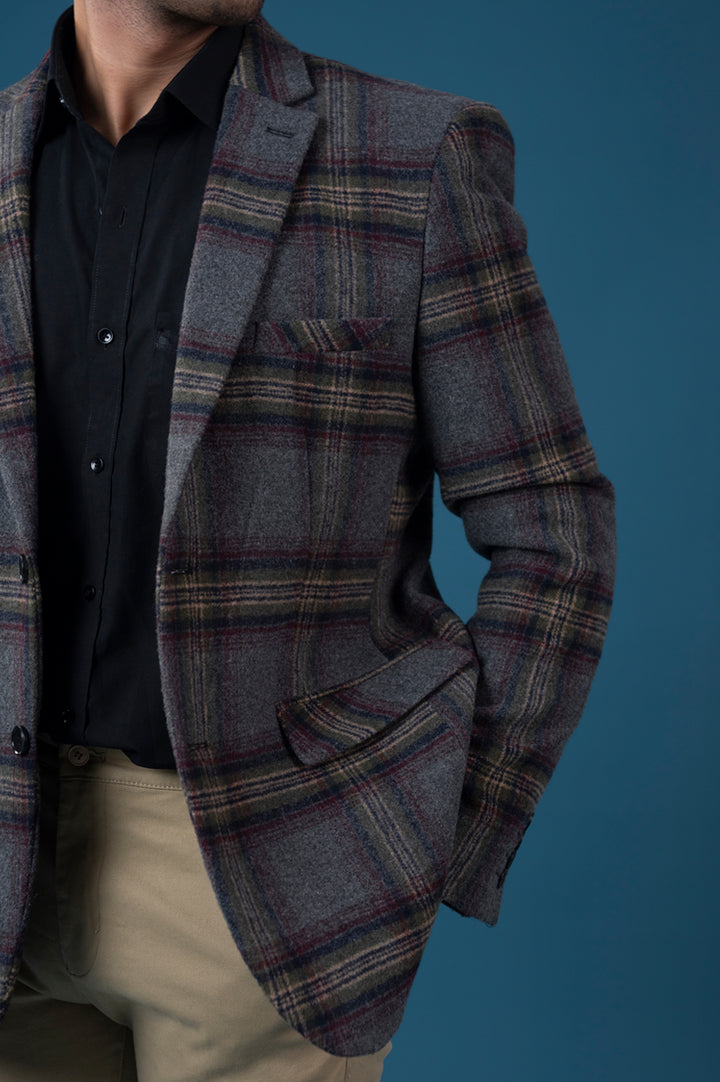 Heavy Wool Outerwear Checkered Blazer