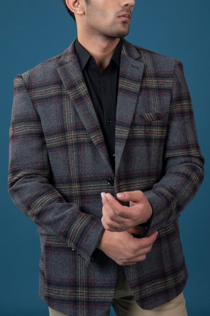 Heavy Wool Outerwear Checkered Blazer